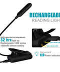 VAVOFO black clip-on rechargeable reading light with flexible neck and 7 LEDs; power indicator on base.