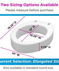 Dimensions of Raised Toilet Seat For Seniors And Post Surgery Recovery, 3.5 Inch Elongated Bolt On Under Seat Design
