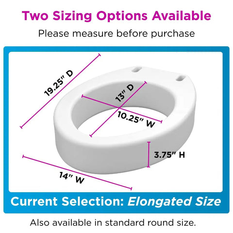 Dimensions of Raised Toilet Seat For Seniors And Post Surgery Recovery, 3.5 Inch Elongated Bolt On Under Seat Design