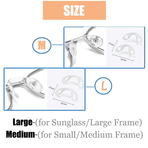 Sizes for 5 Piece Screw In U Shaped Eyeglass Nose Pads showing large and medium options for perfect fitting.