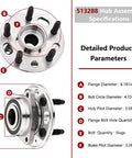 Front Or Rear Wheel Bearing And Hub Assembly For GM Cars And SUVs Fits Malibu Impala Equinox Terrain Lacrosse Regal Saab 9 5 Cadillac XTS CTS 2010 2017 Durable Wheel Hub Replacement with specifications diagram, showing dimensions and features of the 5-lug hub assembly.