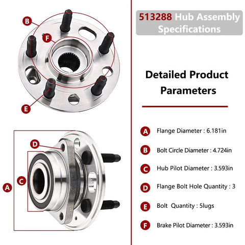 Front Or Rear Wheel Bearing And Hub Assembly For GM Cars And SUVs Fits Malibu Impala Equinox Terrain Lacrosse Regal Saab 9 5 Cadillac XTS CTS 2010 2017 Durable Wheel Hub Replacement with specifications diagram, showing dimensions and features of the 5-lug hub assembly.