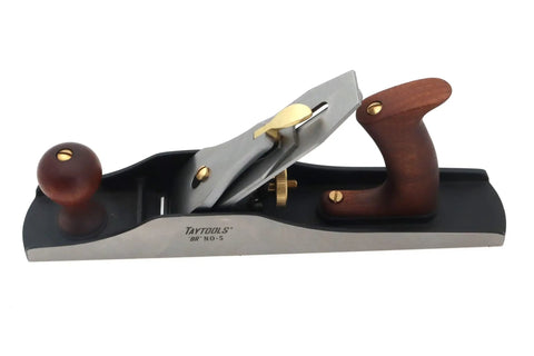 Number Five Bedrock Style Flattop Jack Plane With Fourteen Inch Sole And Two Inch Cryo O1 Steel Blade on a black base.