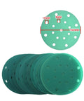 Heavy Duty 6 Inch Sanding Discs With 17 Holes for Random Orbital Sanders, showing multiple discs with ventilation holes.