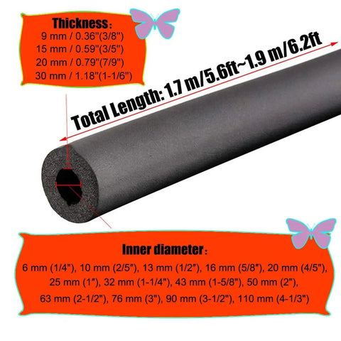High Temperature Pipe Insulation Foam Tubing For Steam And Water Lines Do It All Foam Tube with thickness and inner diameter details