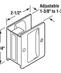 Diagram of Solid Brass Pocket Door Pull With Antique Brass Finish, Reversible Edge Mount, Hidden Flush Pull dimensions.