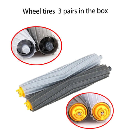 Roomba Replacement Parts Kit For iRobot 800 900 Series with two main roller brush sets shown from various angles