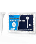 Pack of 120 white 1.5-inch plastic golf tees with low friction tech for driving range and par threes.
