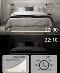 Motion Sensor LED Light Strip Kit With UL FCC Plug Adapter, Dimmer And Timer under bed showcasing brightness levels