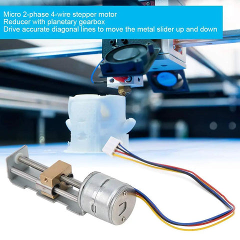 2 Phase Stepper Motor With Planetary Reducer for DIY Sliders Measuring Equipment and Printers shown in close-up with wiring