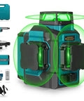 Go-To 3x360 Green Laser Level With 12 Lines, Self-Leveling 3D Cross Lines For Construction And Picture Hanging, accessories visible