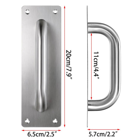 Top Notch Stainless Steel Door Handles 4 Pack, Slick Pull And Push Knobs 7.9 By 2.5 Inches, Smooth As Butter Silver Finish For Wooden Or Composite Doors, Barns And Home Upgrades