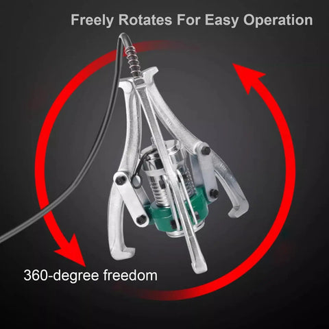 Split Hydraulic Bearing Puller With Hand Pump 30 Ton Capacity showcasing 360-degree rotating jaws for easy operation.
