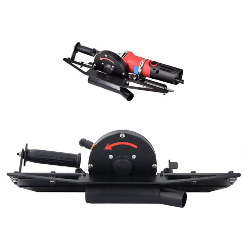 Professional Electric Tile Bevel Cutters Nail That 45 Degree Chamfer And Crisp Edge Trimming On Ceramic Marble Aluminum Hook Right Up To Your Angle Grinder For Zero Chip Smooth Finishes Without The Headache Or Trial, showcasing the black chamfer tool and angle grinder.