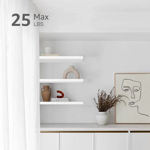 Floating Wall Shelves Set Of 2 23.6 x 9.3 Inches White MDF With Steel Brackets max 25 lbs in living room with decor