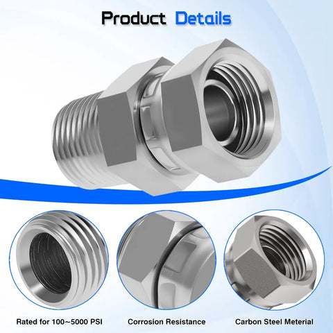 Hydraulic Swivel Adapter Three Eighth NPTF Male To One Half NPSM Female Beefy 360 Degree Swivel Built To Last High Pressure Hydraulic Lines Industrial Plumbing Connector Durable Steel, carbon steel