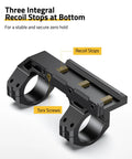 Cantilever 1 Inch Offset Dual Ring Scope Mount For Picatinny Rails One Piece Aluminum Unibody Construction Lightweight Rugged Rifle Scope Mount With Recoil Lugs For Rock Solid Zero showing integral recoil stops and torx screws.