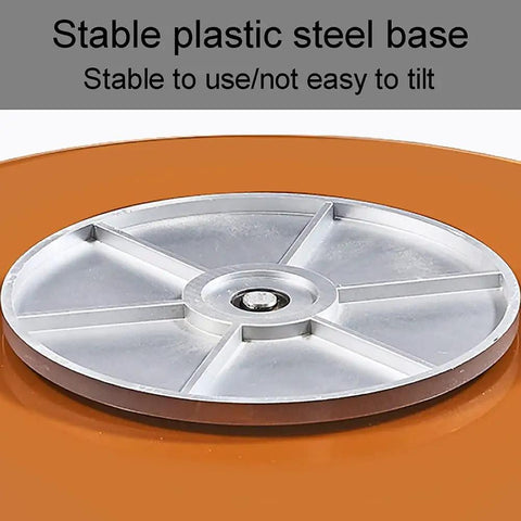 Beefy Heavy Duty Tempered Glass Lazy Susan Turntable plastic steel base close-up, stability and strength detail