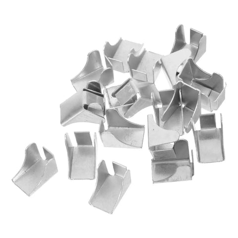 Built Tough Heavy Duty Shelf Clips And Bracket Set, rust-resistant metal, scattered view, for cabinet shelving systems.