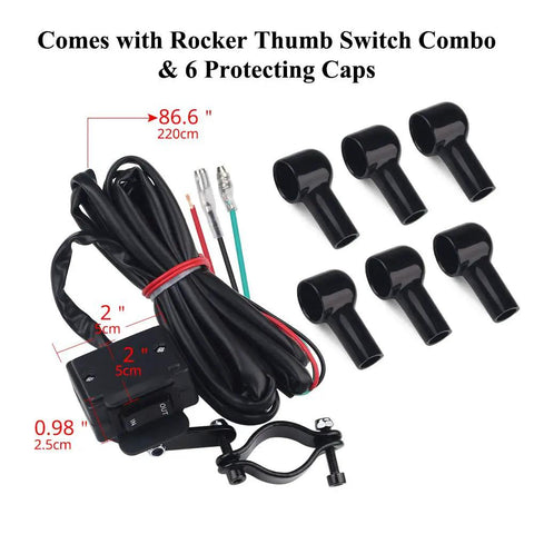 Beefy 12V 250A Winch Relay Solenoid Contactor Thumb Switch Kit with six protective caps and wiring for ATV UTV