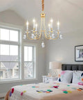 Gold Farmhouse Crystal Chandelier For Dining Room And Kitchen Island, 6 Light French Country Ceiling Fixture in bedroom