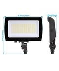 Beast Mode Adjustable LED Flood Light Outdoor With Knuckle Mount 50W/80W/100W, dimensions and side view shown