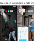 Solar Powered Wireless Outdoor WiFi Security Camera With PTZ 360 Degree View Color Night Vision alarm feature demonstrated at night