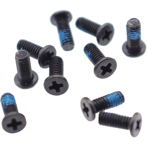 Premium 10 Pack M2.5 X 6.0mm Phillips Flat Head Replacement Screws For Dell Hp Asus Lenovo Acer laptops, black with blue threads.