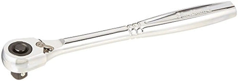 3/8 Inch Drive Quick-Release Pear-Head Ratchet With Flex Round Head Full Polish Finish Pro-Grade Hand Tool For General-Purpose Auto And Workshop Use Imported