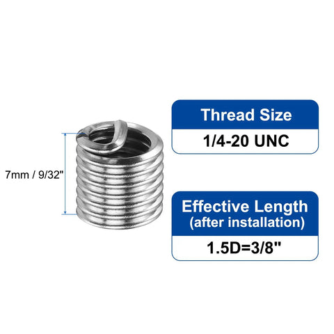 Built Like A Tank 20 Piece Wire Thread Inserts In 1/4 20 UNC Helical Coil Format Crafted From Durable 304 Stainless Steel For Effortless Rust Proof Thread Fixes On Heavy Machinery