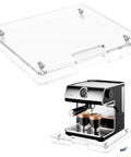 Slick Kitchen Appliance Roller Base Tray With Quiet Rubber Wheels And Heavy Duty Pull Handle, clear acrylic with coffee machine.