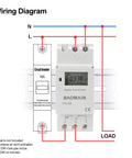 12V Digital Programmable Timer Switch With 16A SPDT Relay For Home Auto And Light Industrial Setups Weekly Scheduling AC DC Input Reliable Power Timer wiring diagram with DIN rail mount and load connections