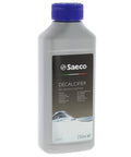 Espresso Machine Descaler, 250 mL Liquid Cleanser That Removes Scale And Prevents Corrosion in gray Saeco bottle.