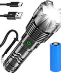 Beast Bright 980,000 Lumen Rechargeable LED Flashlight XHP1602 with USB cable, battery, and wrist strap for outdoor use