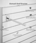 Heavy Duty Slotwall Shelf Brackets For 18mm Slatwall Channels, Silver Iron, wall-mounted, side view of bracket attached to slatwall