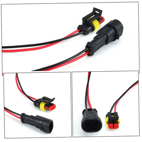 Grab These Sweet 12 Piece Auto Electrical Quick Connectors To Spice Up Your Wire Harness Kit With Gnarly Weather Proof Seals For Durable Car Maintenance. Black waterproof auto electrical quick connectors with red and black wires