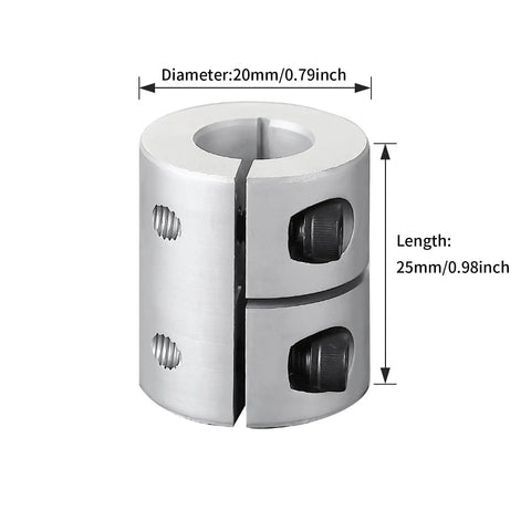 6mm To 6mm Shaft Coupling 25mm Length 20mm Diameter 6061 T6 Aluminum Joint for CNC and 3D Printer Motors, front view