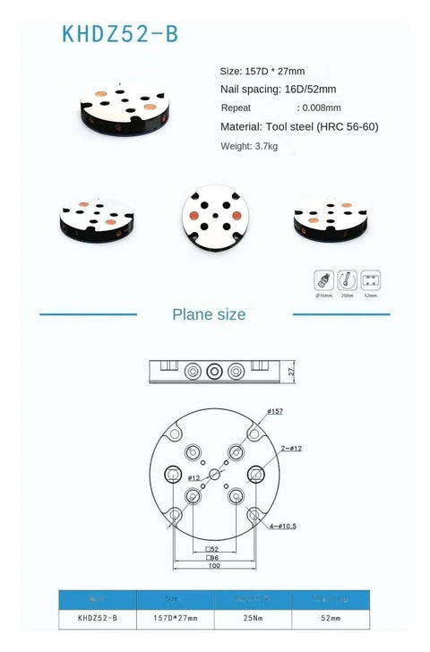 Diagram of Must Have Self Centering CNC Workholding Vise With Quick Point 52 dimensions and specifications in tool steel.