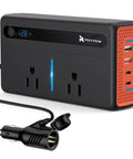 300W Car Power Inverter With Dual 110V AC Outlets And Heavy Duty Cigarette Lighter Plug Adapter featuring USB ports for fast charging.