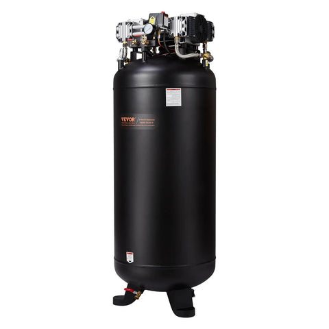 Quiet Badass 80 Gallon Air Compressor 6.5 HP Oil Free Tank showcasing its black tank and pressure gauge, designed for heavy industrial use.