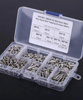 M3 Button Head Self Tapping Screws Kit 500 Pcs With Plastic Storage Box displaying organized stainless steel screws