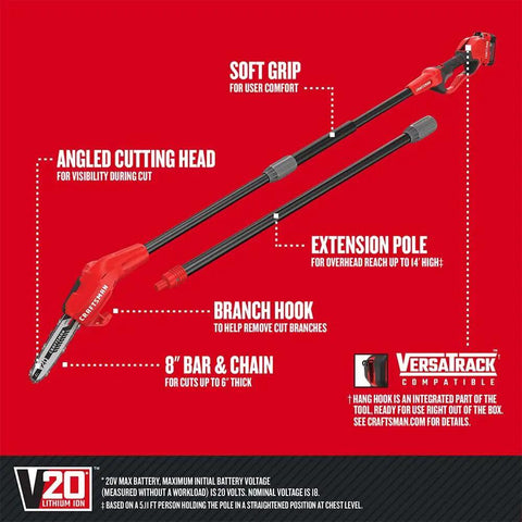 Cordless Pole Saw With 14 Foot Reach, 8 Inch Bar, 4.0Ah Battery And Charger Included, Angled Head For Precise Cuts, extension pole