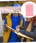 Delivery workers discussing logistics with image of pink waterproof mailing bags 17x30cm 100 pack thickened self sealing mailers.