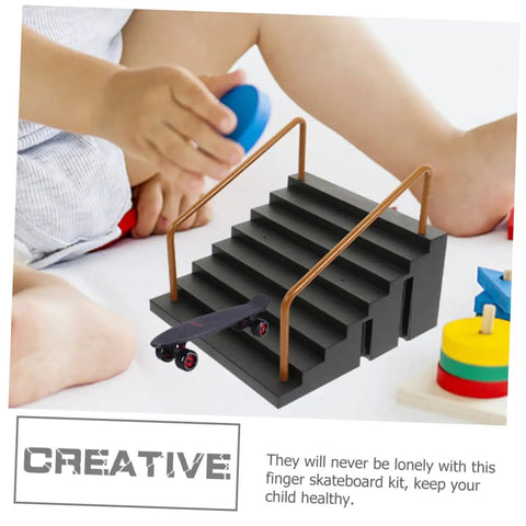 Fingerboard Skateboard Ramp Set Two Piece Mini Skatepark Obstacle Accessories for Kids with stairs and rails