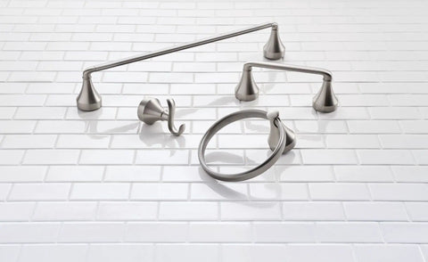 Hamden Spot Resist Brushed Nickel 24 Inch Single Towel Bar With Easy Install Press And Mark Alignment on tile wall
