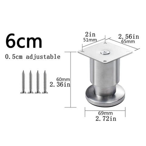 Heavy Duty Stainless Steel Furniture Legs Set Of 4 With Screws, Adjustable Feet For Sofa, TV Stand, Bed, And Desk, Replacement Cabinet Feet