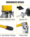 Close-up of Heavy Duty 15 Ton Hydraulic Gear Puller Workhorse components, including pressure release valve, ejector pin, and piston rod.