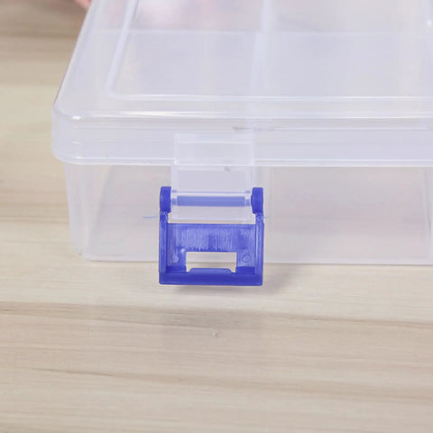 Portable Tool Box Organizer For Small Parts, Durable Plastic Storage Box With Detachable Partitions, Stackable Hardware Storage Boxes, Compact Carry Case For Home Garage, DIY Projects And Workshop Organization, transparent 20×13.5×4.7 cm box with blue latch