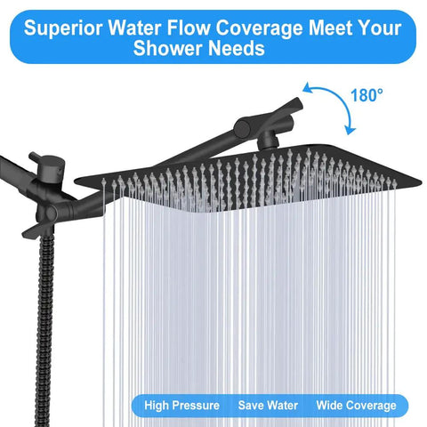 8 Inch High Pressure Rainfall Shower Head And Handheld Combo With 11 Inch Extension Arm Anti Leak Design waterfall view