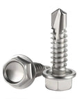 Number Eight Hex Washer Head Self Drilling Screws For Sheet Metal Self Tapping 410 Stainless Steel Bright Finish close-up